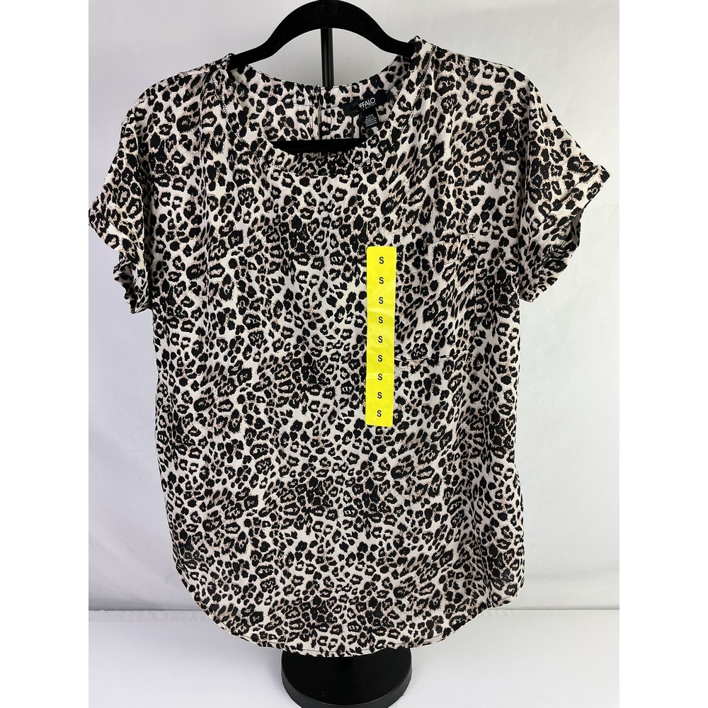 Buffalo David Bitton Leopard Print Short Sleeve Top Blouse Size S Small